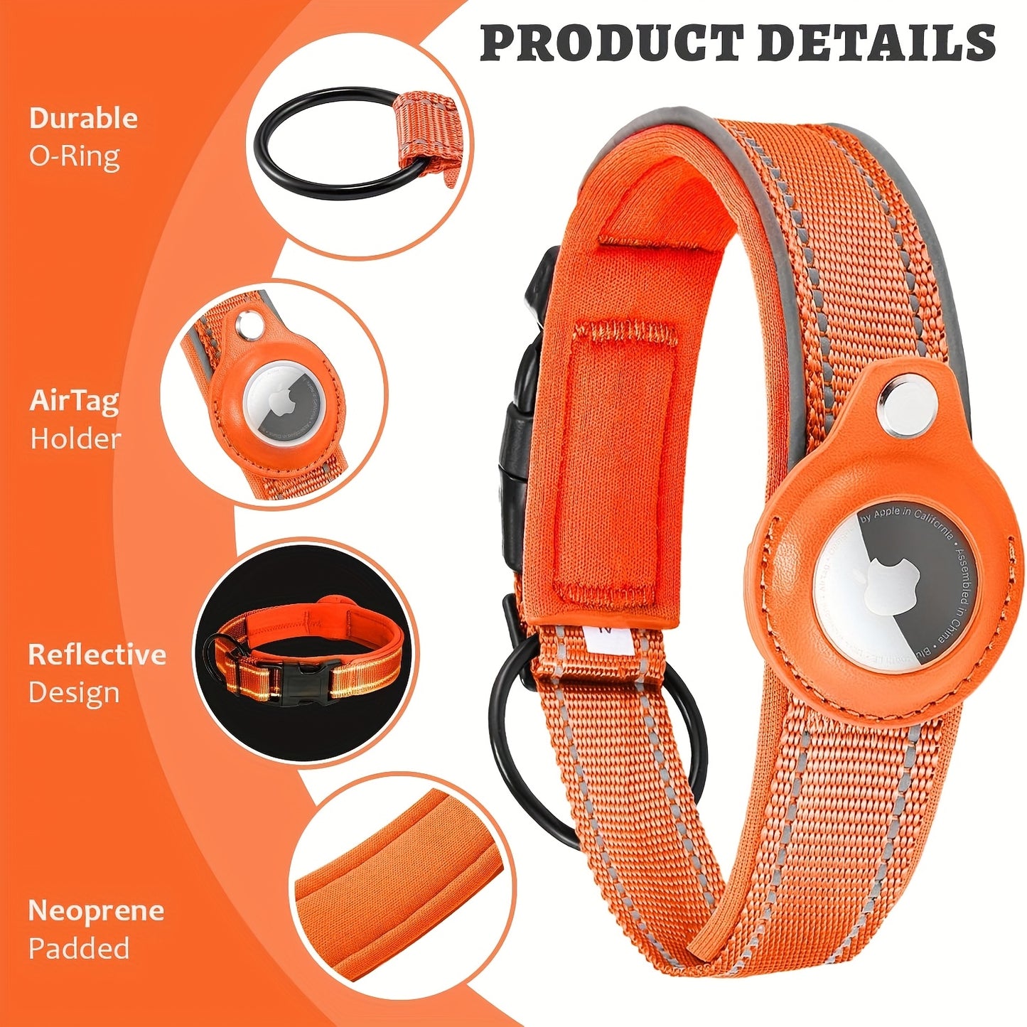 Airtag Dog Collar, Air Tag Waterproof Dog Collar With Airtag Holder, Reflective Airtag Dog Collar With Soft Padding For Small, Medium And Large Dogs
