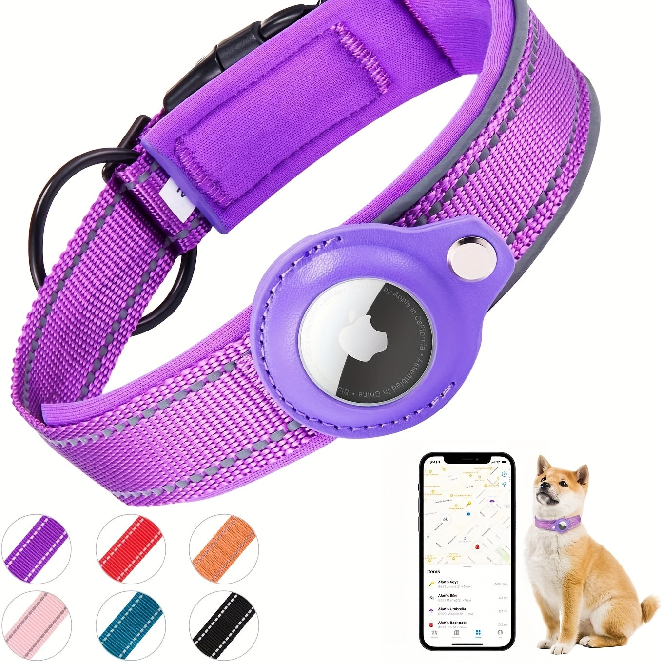 Airtag Dog Collar, Air Tag Waterproof Dog Collar With Airtag Holder, Reflective Airtag Dog Collar With Soft Padding For Small, Medium And Large Dogs