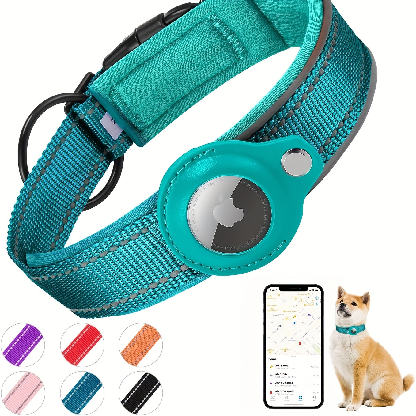 Airtag Dog Collar, Air Tag Waterproof Dog Collar With Airtag Holder, Reflective Airtag Dog Collar With Soft Padding For Small, Medium And Large Dogs