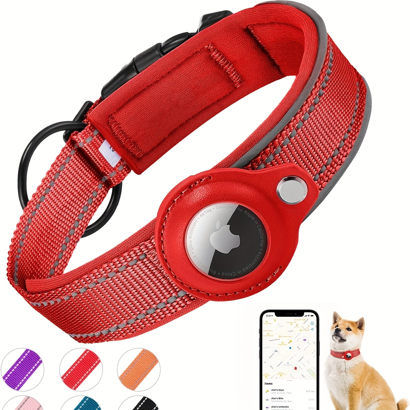 Airtag Dog Collar, Air Tag Waterproof Dog Collar With Airtag Holder, Reflective Airtag Dog Collar With Soft Padding For Small, Medium And Large Dogs