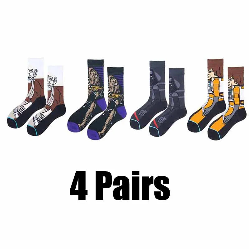 4 Pairs Star Wars Movie Cotton Long socks Master Yoda R2-D2 Cosplay Socks Wookiee Jedi Knight Novelty Men's Women's Socks