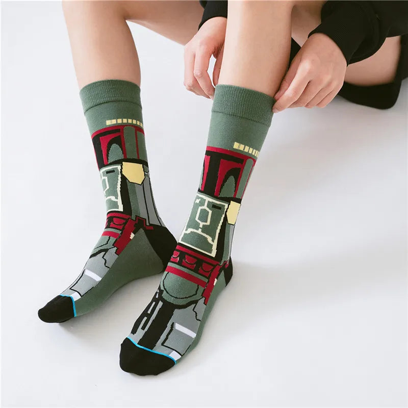 4 Pairs Star Wars Movie Cotton Long socks Master Yoda R2-D2 Cosplay Socks Wookiee Jedi Knight Novelty Men's Women's Socks