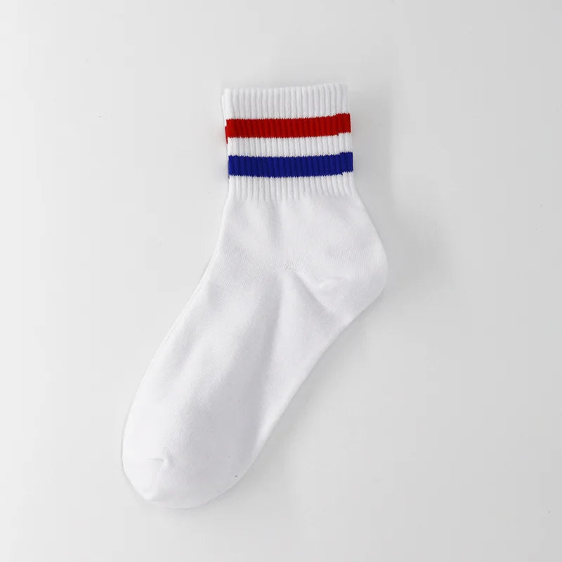 Vintage Two Stripes Sports Cotton Men Ankle Socks Streetwear Hiphop Skate Hiphop Athletic White Black Shcool Designer Punk Boy