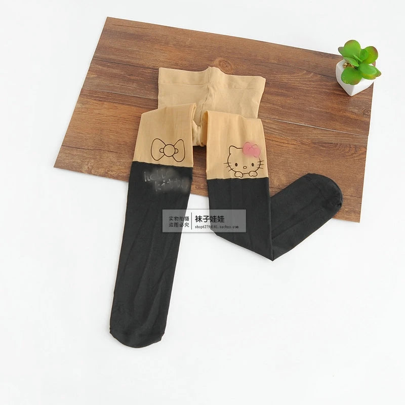 Spring autumn warm Baby Kids tights printing Cartoon Animal Bear pantyhose cats kitten Bunny Knee tattoo Student girls stocking