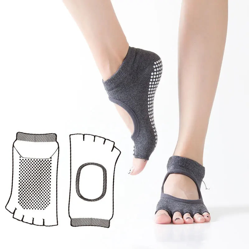 2 Pairs Yoga Socks Comfort Dot Glue Five-finger Socks Women's Professional Non-slip Pilates Sports Cotton Yoga Split Toe Socks