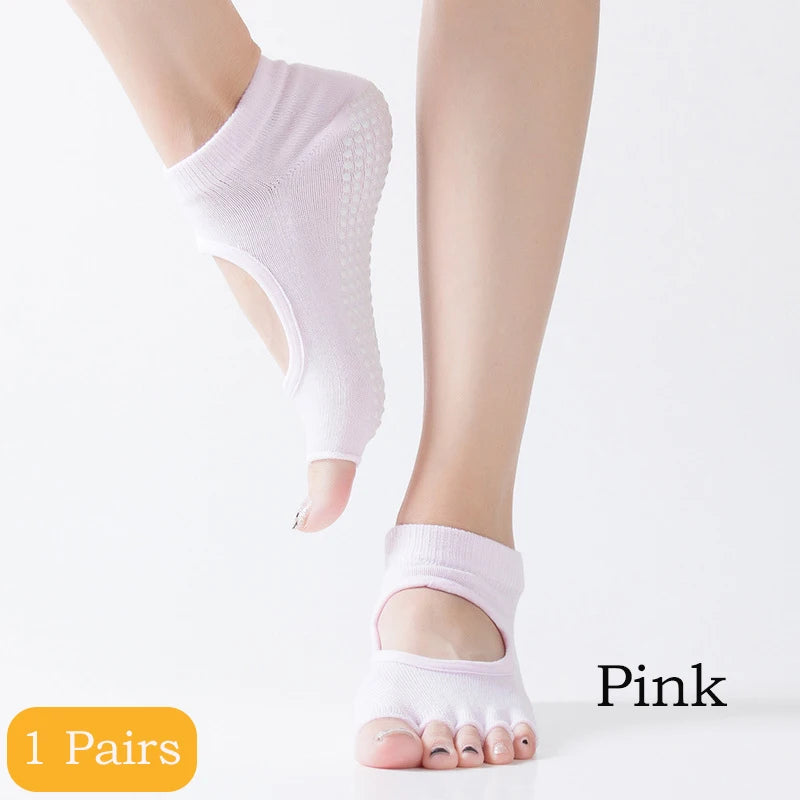 2 Pairs Yoga Socks Comfort Dot Glue Five-finger Socks Women's Professional Non-slip Pilates Sports Cotton Yoga Split Toe Socks