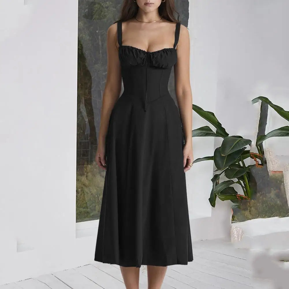 Sleeveless Party Dress Elegant Lace-up Bandeau Floral Print Midi Dress with Corset Design Side Split Hem Women's Slim for Women