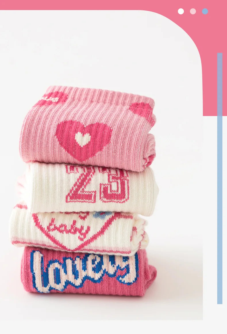 5 Pairs Children's Socks Girls Boys Trendy Pattern Sport Sock Spring Socks 3-12T Kids Mid-calf Socks Cotton Sock