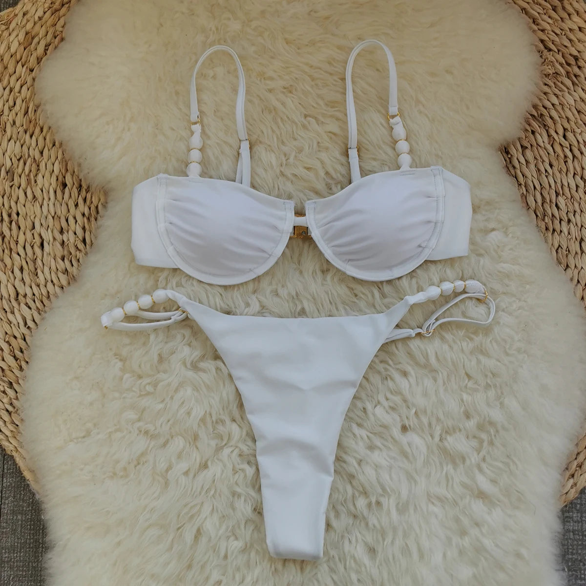 2025 Sexy Pink Bikini Set with Beaded Straps Perfect for Summer Beachwear Pool Parties Special Occasions Stand Out This Summer