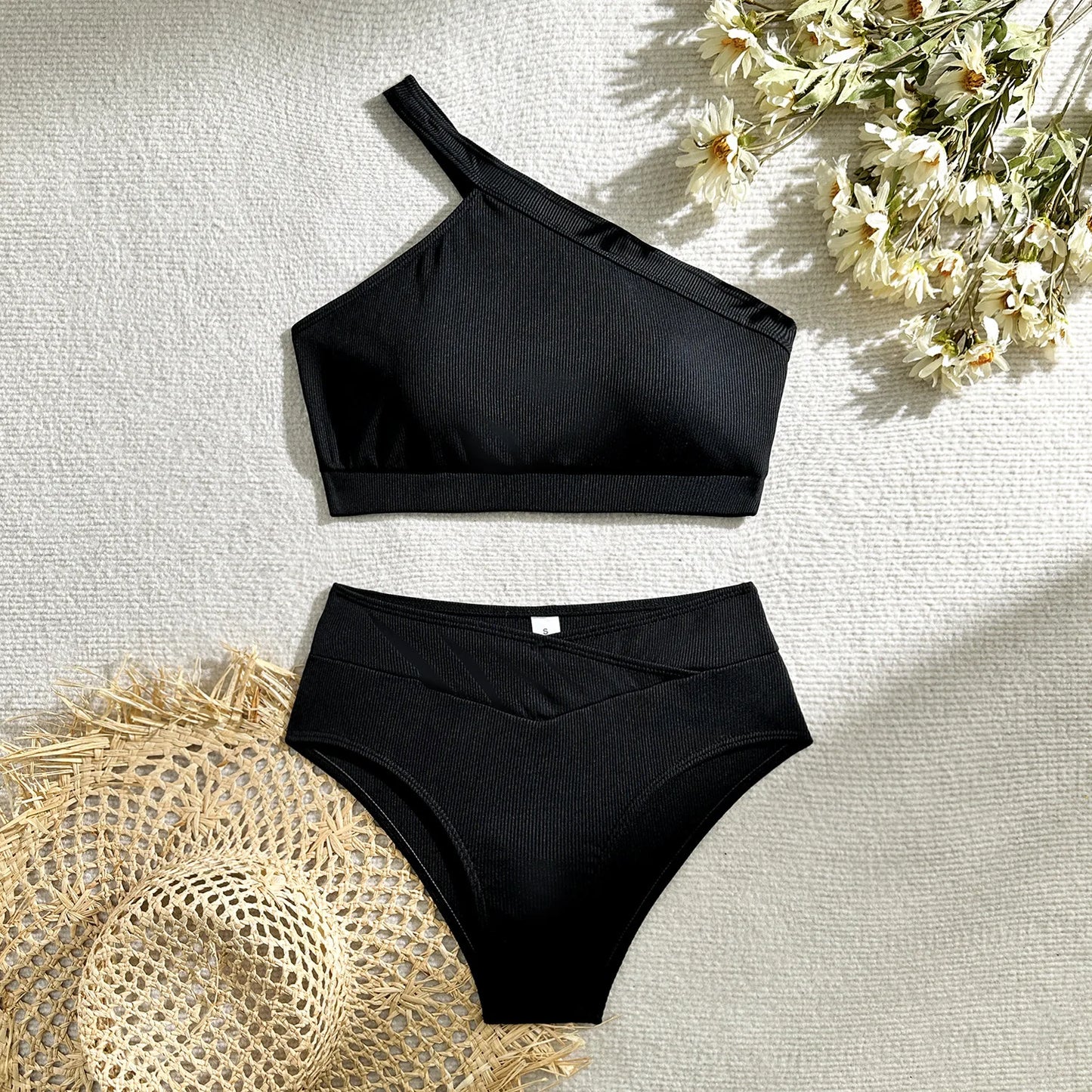 VigoCasey Sexy 2025 Solid Swimwear Women One Shoulder Push Up Bikini Set High Waist Backless Swimsuit Summer Beach Bathing Suit