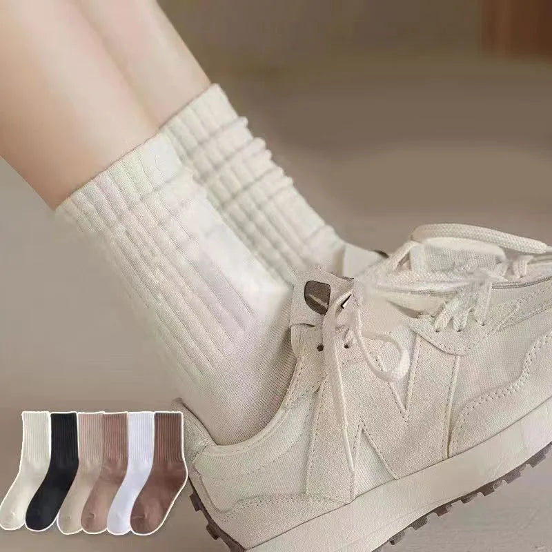 6 Pairs Of Women's Spring Mid Length Socks Boneless Snow Boots Pile Up Socks And Long Socks