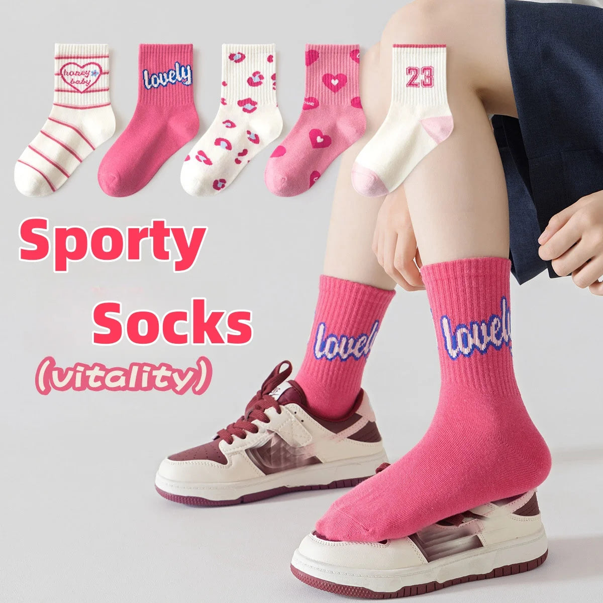 5 Pairs Children's Socks Girls Boys Trendy Pattern Sport Sock Spring Socks 3-12T Kids Mid-calf Socks Cotton Sock