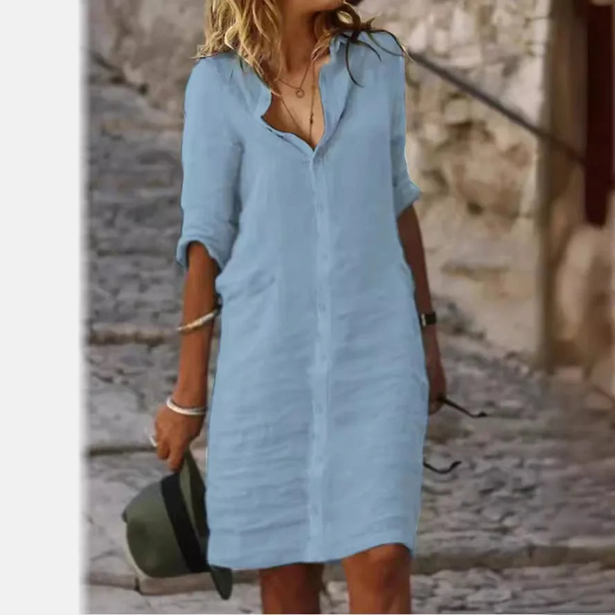 Women's White Long Sleeved Elegant Shirt Dress, Women's Fashionable Spring Casual Wear, Women's
