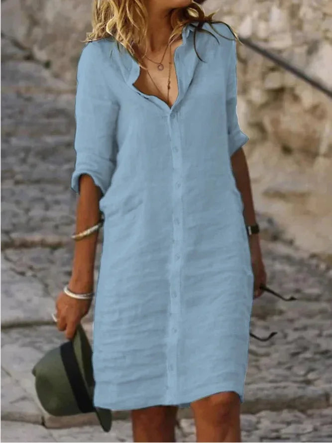 Women's White Long Sleeved Elegant Shirt Dress, Women's Fashionable Spring Casual Wear, Women's