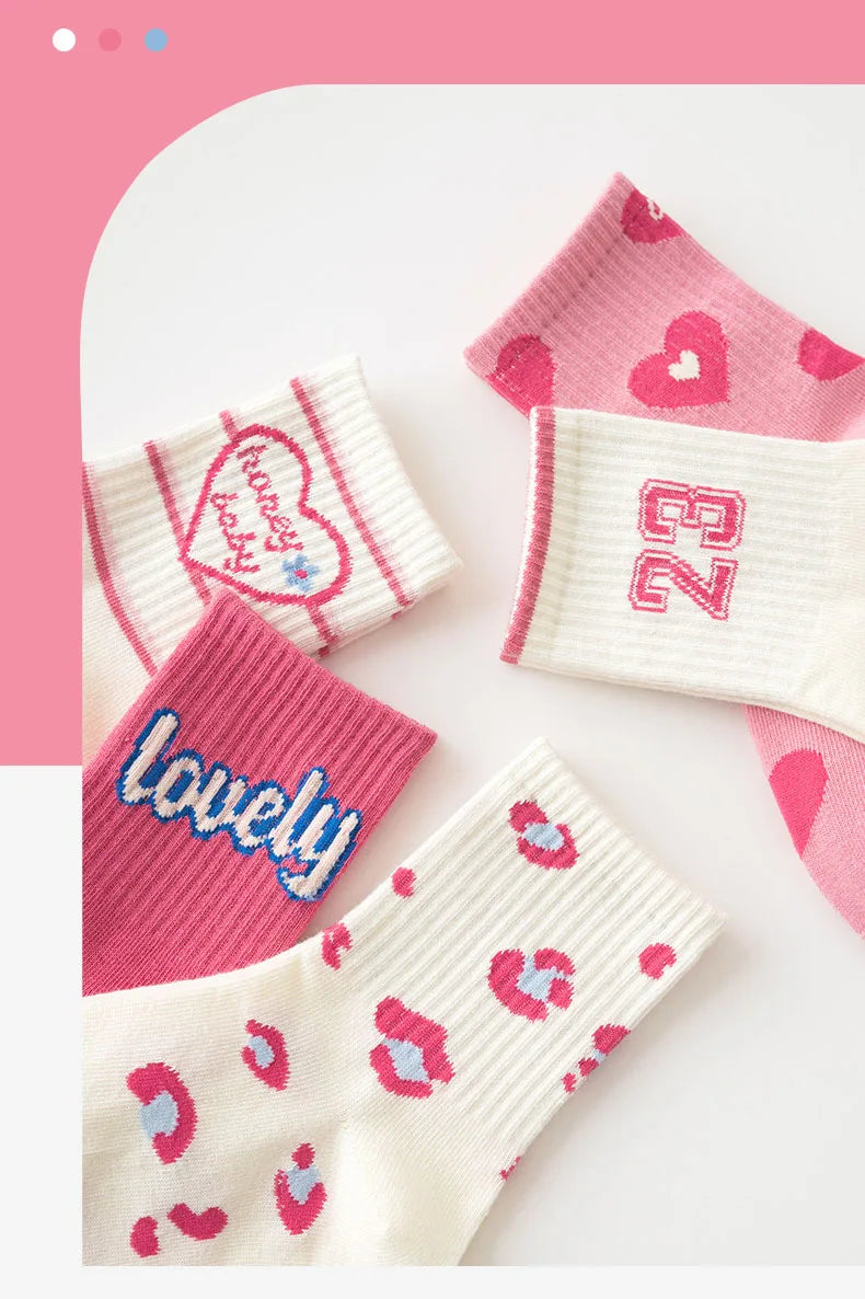 5 Pairs Children's Socks Girls Boys Trendy Pattern Sport Sock Spring Socks 3-12T Kids Mid-calf Socks Cotton Sock