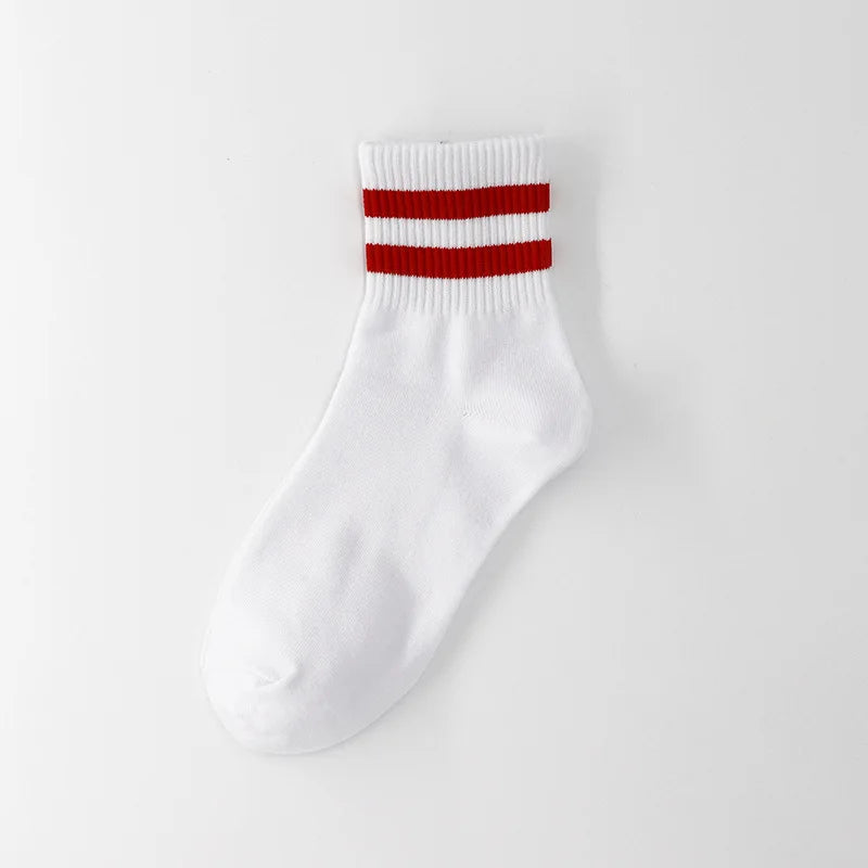 Vintage Two Stripes Sports Cotton Men Ankle Socks Streetwear Hiphop Skate Hiphop Athletic White Black Shcool Designer Punk Boy