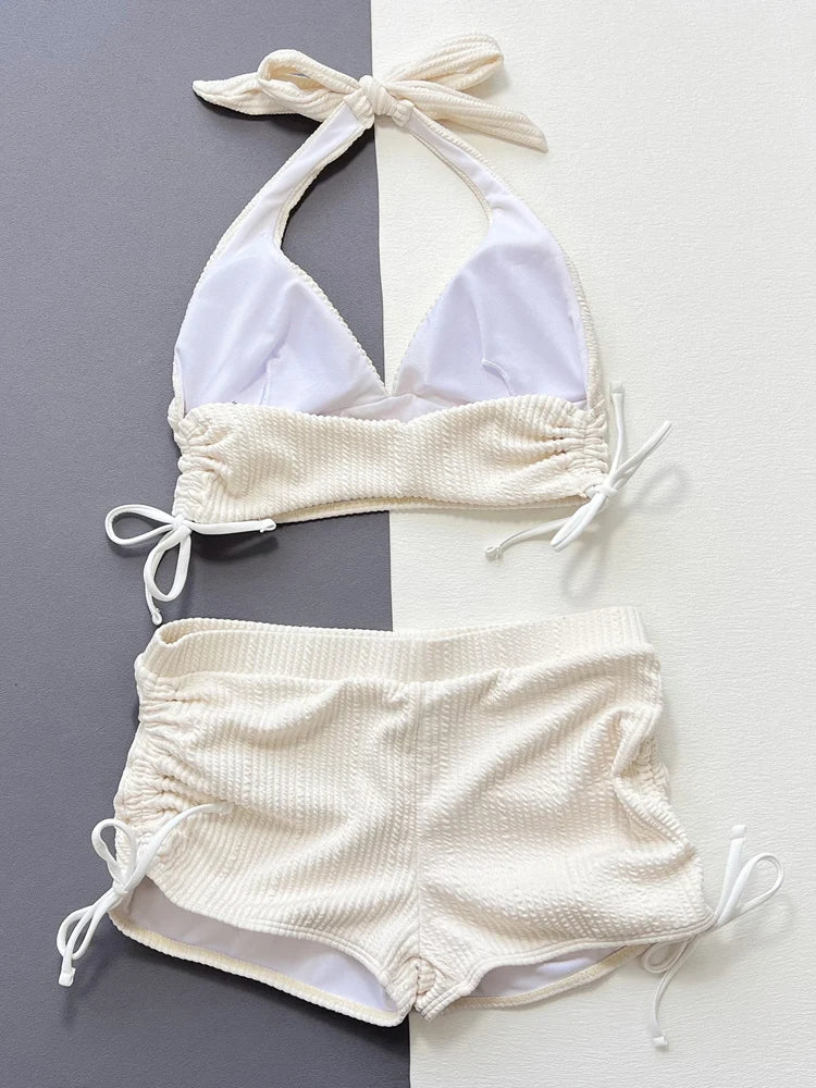 Vigoashely 2025 Sexy White Tied Halter Bikini Set High Waist Push Up Swimsuit Women Backless Swimwear Beach Summer Bathing Suit