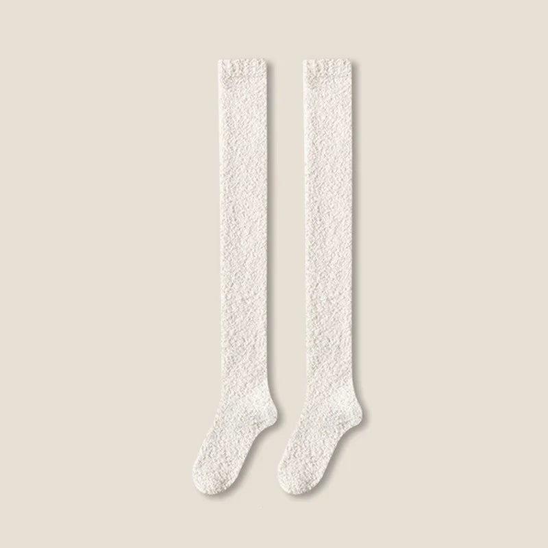 Winter Warm Coral Fleece Over-knee High Socks for Women Plush Home Sleep Floor Long Socking Jk Solid Soft Thigh High Fun Sock