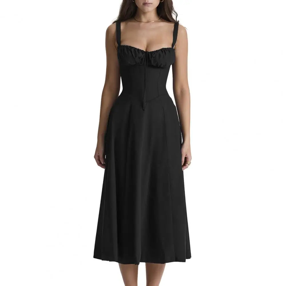 Sleeveless Party Dress Elegant Lace-up Bandeau Floral Print Midi Dress with Corset Design Side Split Hem Women's Slim for Women