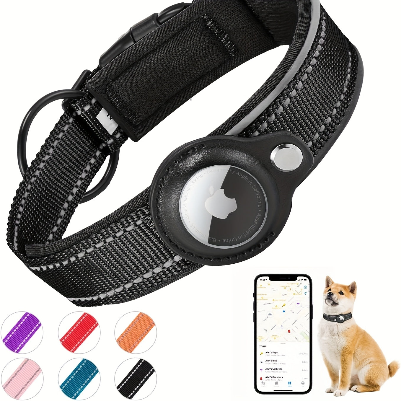 Airtag Dog Collar, Air Tag Waterproof Dog Collar With Airtag Holder, Reflective Airtag Dog Collar With Soft Padding For Small, Medium And Large Dogs