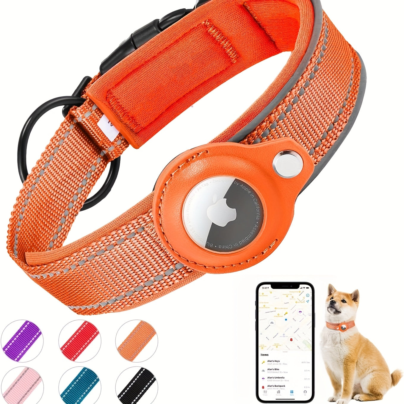 Airtag Dog Collar, Air Tag Waterproof Dog Collar With Airtag Holder, Reflective Airtag Dog Collar With Soft Padding For Small, Medium And Large Dogs
