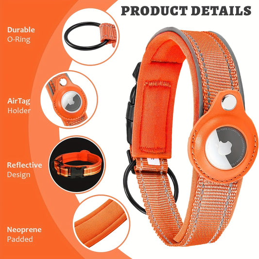 Airtag Dog Collar, Air Tag Waterproof Dog Collar With Airtag Holder, Reflective Airtag Dog Collar With Soft Padding For Small, Medium And Large Dogs
