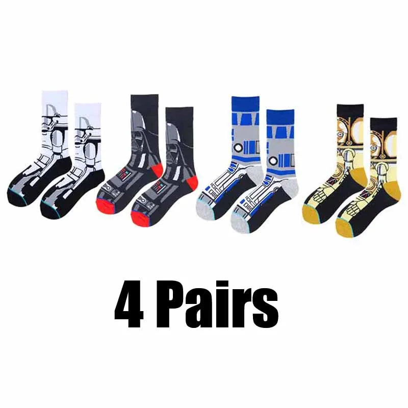 4 Pairs Star Wars Movie Cotton Long socks Master Yoda R2-D2 Cosplay Socks Wookiee Jedi Knight Novelty Men's Women's Socks