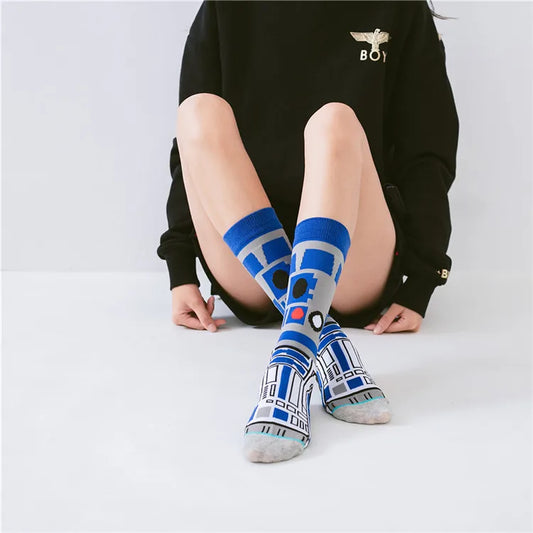 4 Pairs Star Wars Movie Cotton Long socks Master Yoda R2-D2 Cosplay Socks Wookiee Jedi Knight Novelty Men's Women's Socks