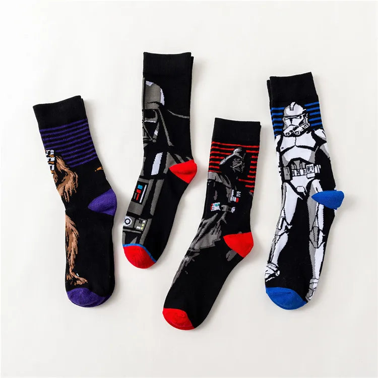 4 Pairs Star Wars Movie Cotton Long socks Master Yoda R2-D2 Cosplay Socks Wookiee Jedi Knight Novelty Men's Women's Socks