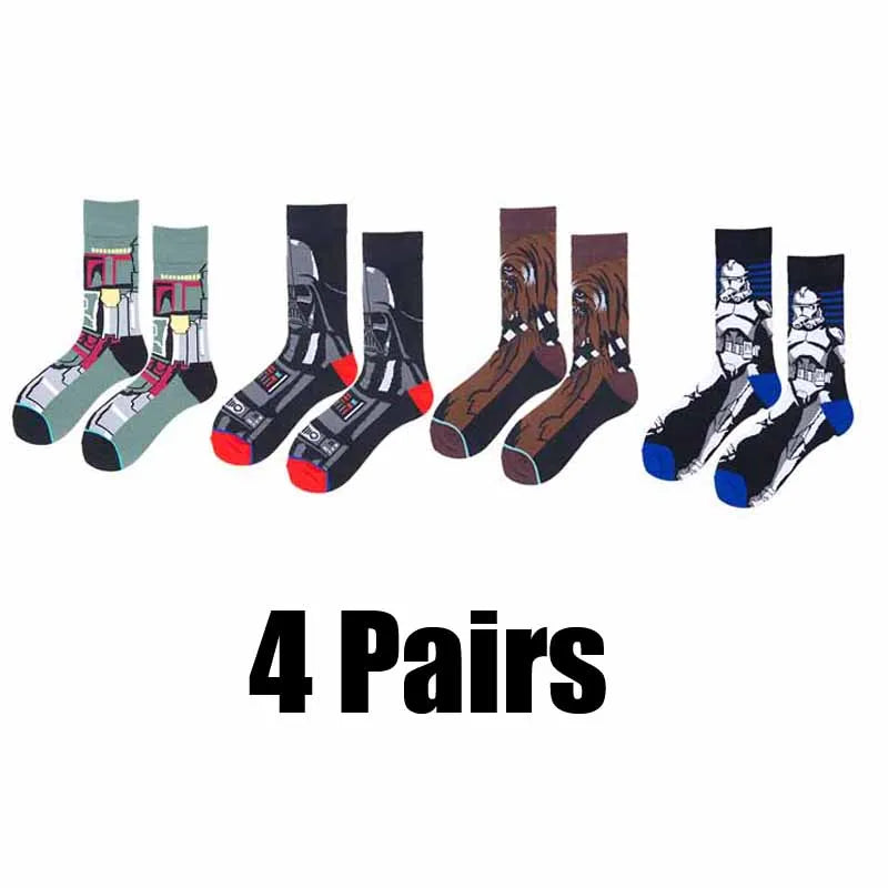 4 Pairs Star Wars Movie Cotton Long socks Master Yoda R2-D2 Cosplay Socks Wookiee Jedi Knight Novelty Men's Women's Socks