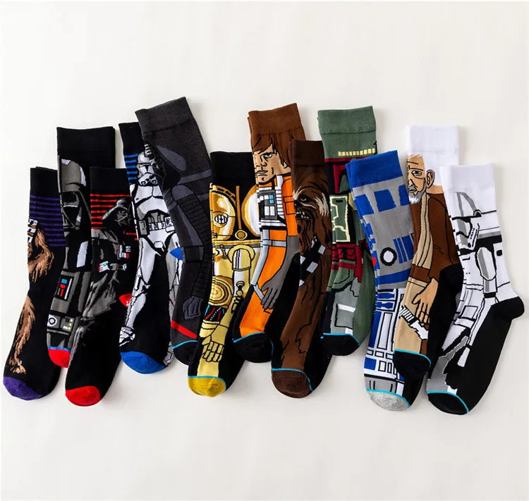 4 Pairs Star Wars Movie Cotton Long socks Master Yoda R2-D2 Cosplay Socks Wookiee Jedi Knight Novelty Men's Women's Socks