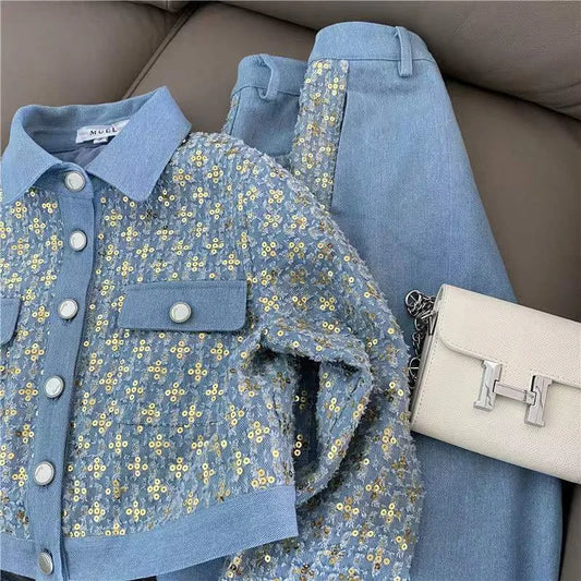 2025 Spring Autumn New 2 Piece Set Korean Hong Kong Style Design Sense Single-breasted Short Ladies Coat Retro Slim Pants Sets