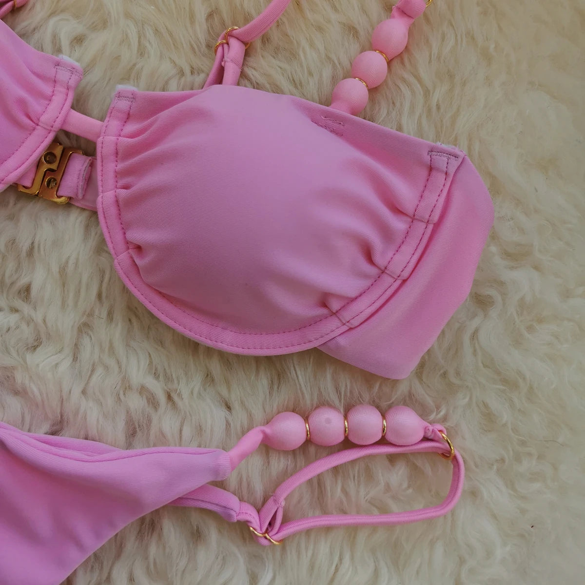 2025 Sexy Pink Bikini Set with Beaded Straps Perfect for Summer Beachwear Pool Parties Special Occasions Stand Out This Summer