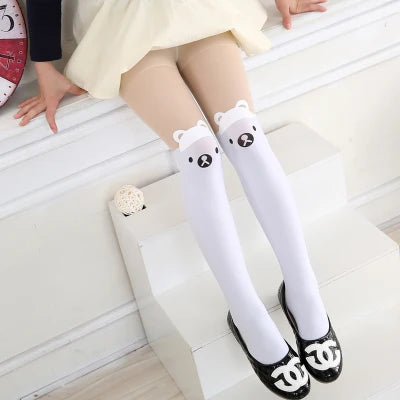 Spring autumn warm Baby Kids tights printing Cartoon Animal Bear pantyhose cats kitten Bunny Knee tattoo Student girls stocking