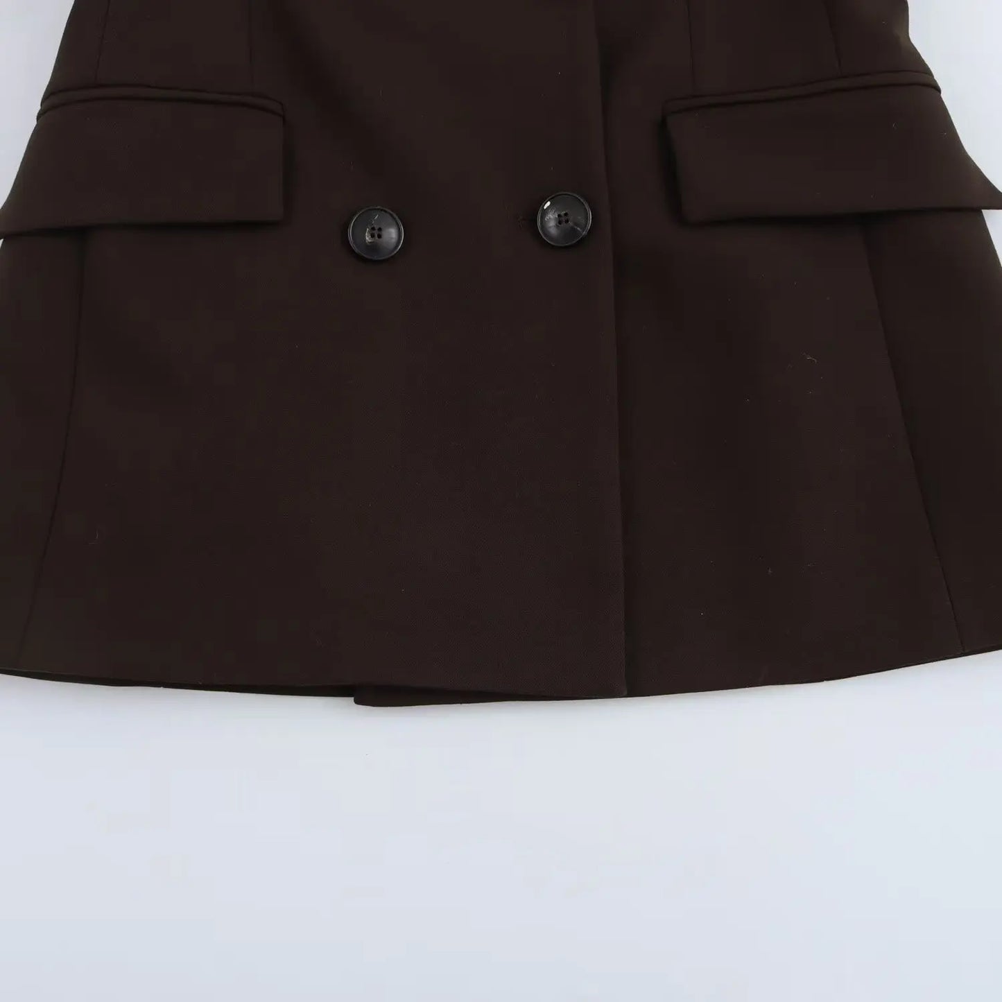 TRAFZA 2025 Women Elegant Lapel Double-Breasted Pocket Casual Blazer Coat+Fashion High Waist Zipper Loose Trousers 2 Piece Set