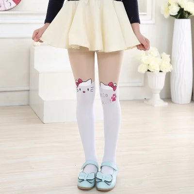 Spring autumn warm Baby Kids tights printing Cartoon Animal Bear pantyhose cats kitten Bunny Knee tattoo Student girls stocking