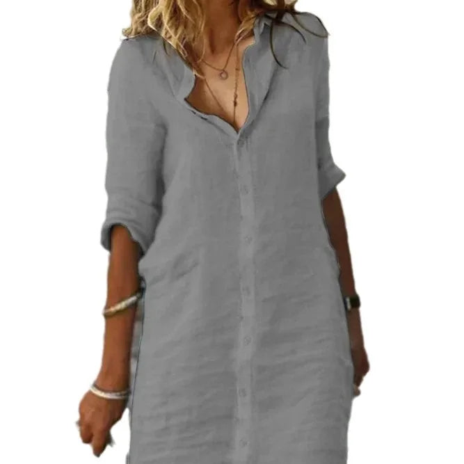 Women's White Long Sleeved Elegant Shirt Dress, Women's Fashionable Spring Casual Wear, Women's