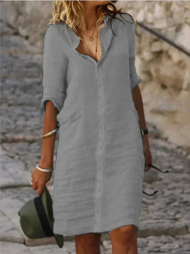Women's White Long Sleeved Elegant Shirt Dress, Women's Fashionable Spring Casual Wear, Women's