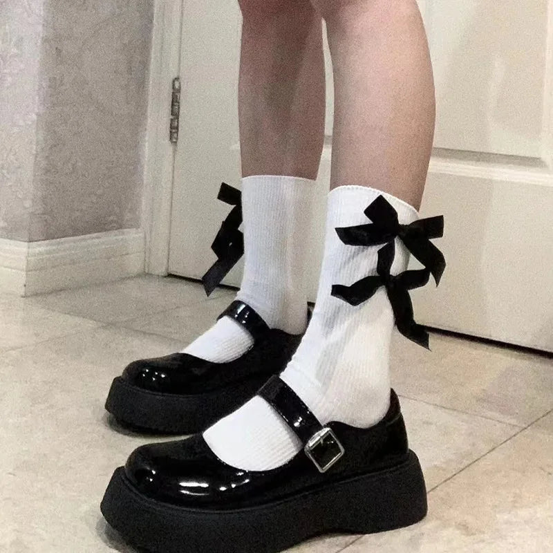 Women Socks Spring Summer White Japanese Cute Kawaii Harajuku Sweet Style Lolita Bowknot Female Short Crew Socks Girl Gift Soks