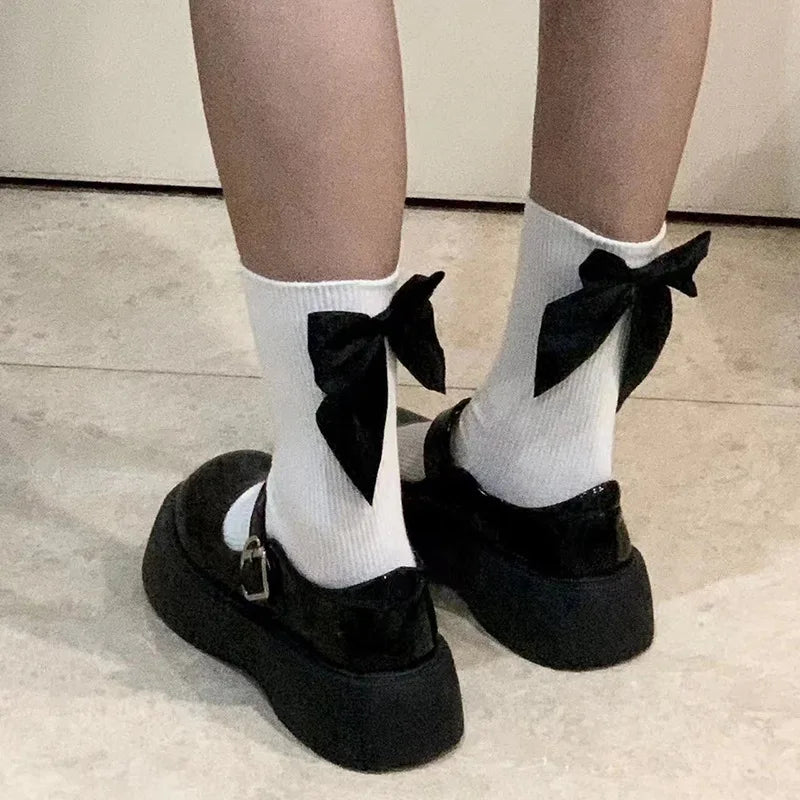 Women Socks Spring Summer White Japanese Cute Kawaii Harajuku Sweet Style Lolita Bowknot Female Short Crew Socks Girl Gift Soks