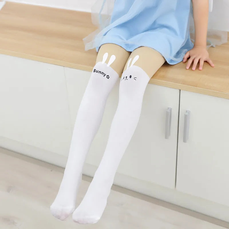 Spring autumn warm Baby Kids tights printing Cartoon Animal Bear pantyhose cats kitten Bunny Knee tattoo Student girls stocking