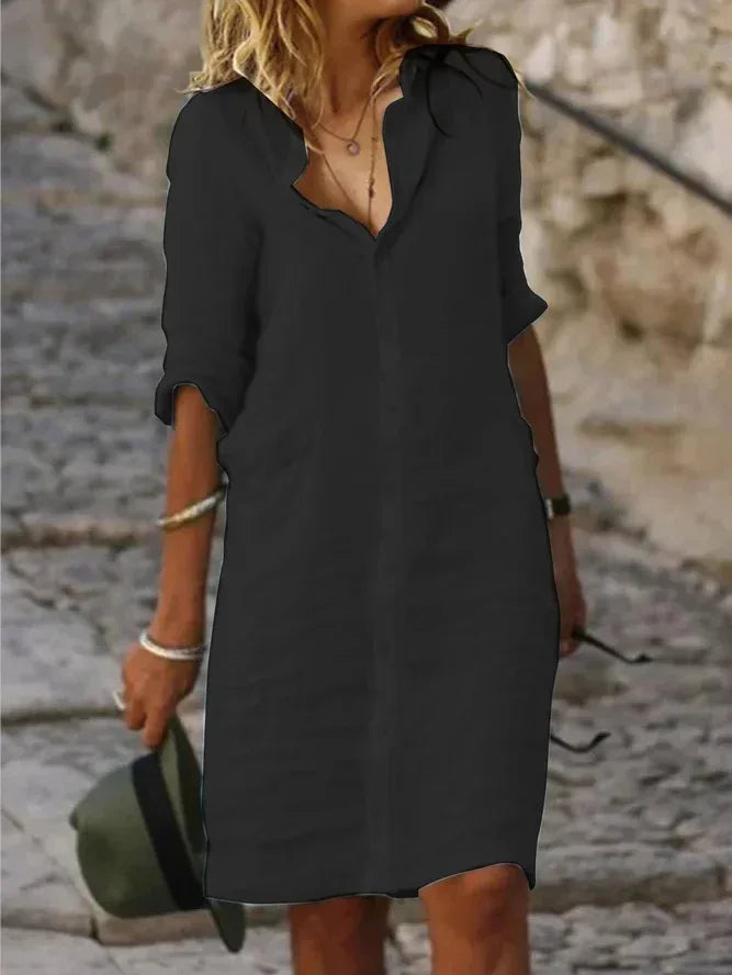 Women's White Long Sleeved Elegant Shirt Dress, Women's Fashionable Spring Casual Wear, Women's