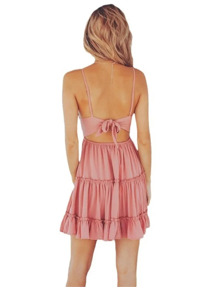 Summer Sexy Spaghetti Strap Women's Dress Fashion White Elegant Casual Mini Beach Party Dresses For Women Robe Femme