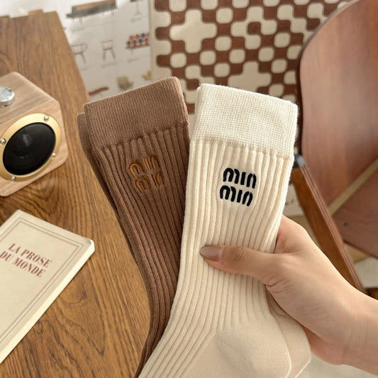 5 Pairs Socks Letter Designer Women Socks Luxury Brands Embroidered Striped Double-needle Mid-Tube Fashion Solid Cotton Socks