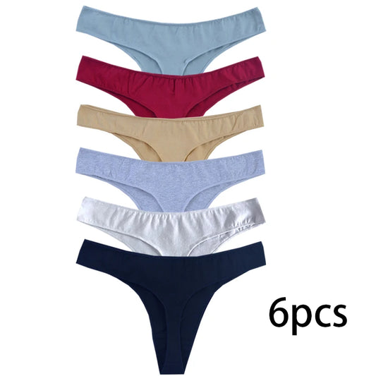 6pcs Cotton Women's Thongs Panties Sports Breathable Low Waist Underwear Lingerie Sexy Female Lady Solid Color G-String
