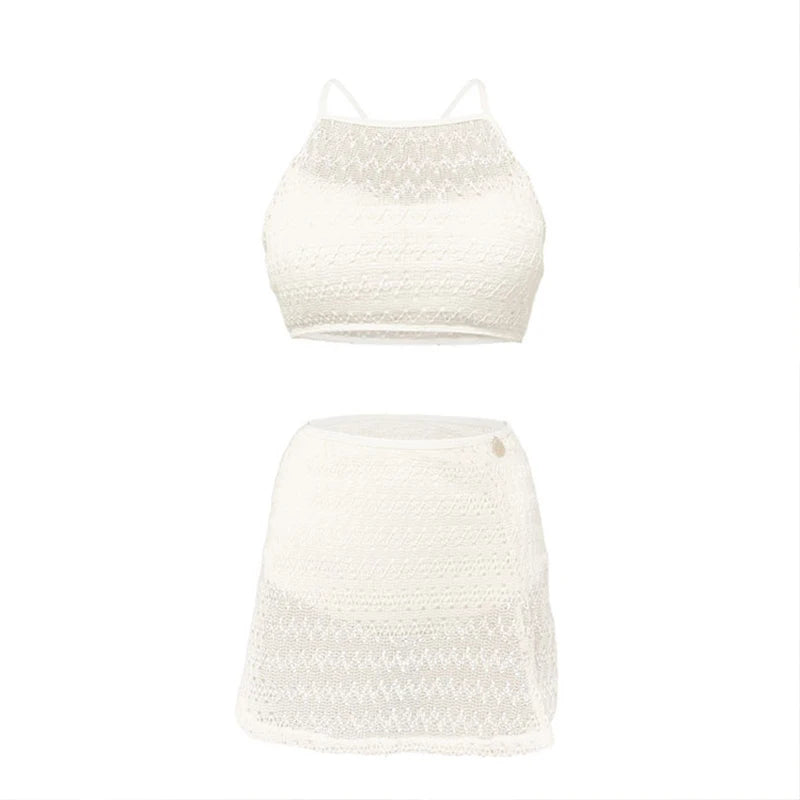 2025 Korean Cut Out Bikini Women Biquini High Neck Swimwear High Waist Swimsuit with Skirt White Two-Piece Beach Bathing Suits