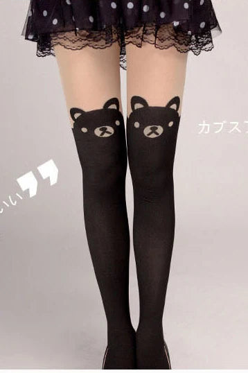 Spring autumn warm Baby Kids tights printing Cartoon Animal Bear pantyhose cats kitten Bunny Knee tattoo Student girls stocking