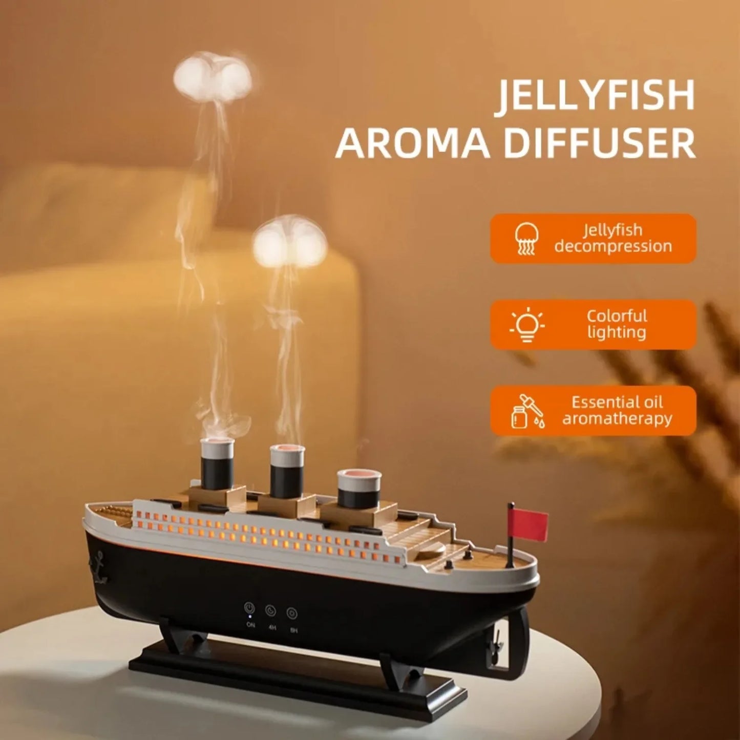 Titanic Ship Model Decoration Air Humidifier 250ml Essential Oil Diffuser Jellyfish Smoke Ring Spray Aroma Diffuser for Home