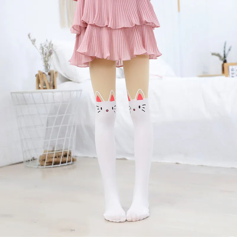 Spring autumn warm Baby Kids tights printing Cartoon Animal Bear pantyhose cats kitten Bunny Knee tattoo Student girls stocking