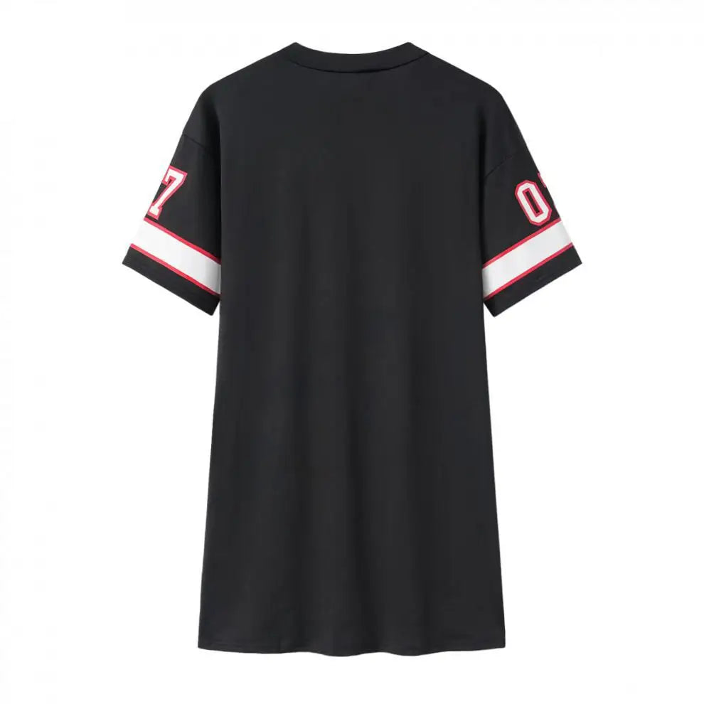 2024 New Fashion V-Neck Queen Letters Print Dress Short Sleeve Basketball Sporty Style Sexy Loose Female Clothing Streetwear